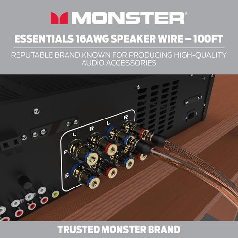 Monster Essentials High Performance Speaker Wire, 16 Gauge Copper Clad Aluminum (CCA), 100 FT Spool