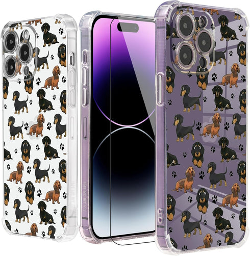 Roemary Puppy Case for iPhone 12 Mini, Clear Dachshunds Paws Design with Screen Protector [Buffertech 6.6 ft Drop