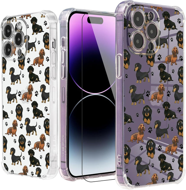 Roemary Puppy Case for iPhone 12 Mini, Clear Dachshunds Paws Design with Screen Protector [Buffertech 6.6 ft Drop