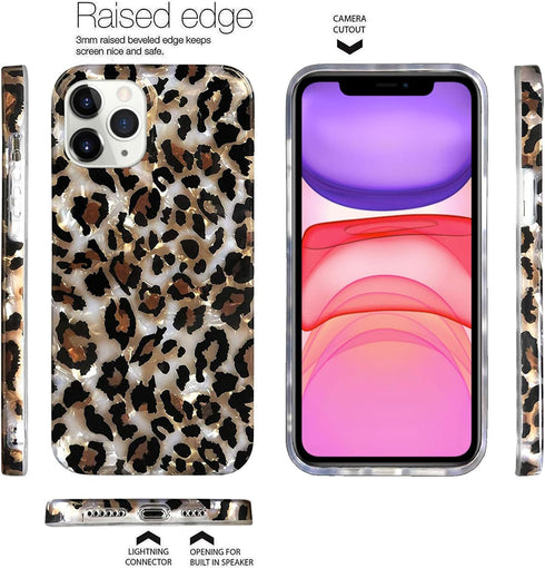 J.west Leopard Case for iPhone 11 Pro Max 6.5", Cute Sparkle Translucent Clear Stylish Cheetah Design