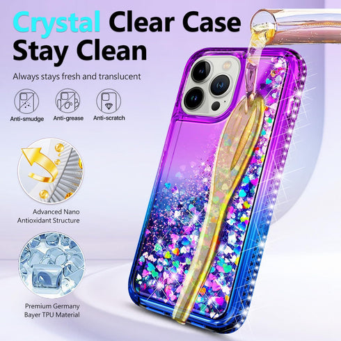 NGB Designed iPhone 12 Mini Case, Purple/Blue Glitter Liquid Sparkle Cover with Tempered Glass Protector