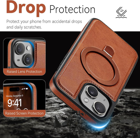 CHEEWADA 13 6.1", for iPhone Case with Stand Compatible with Magsafe Slim PU Leather & Durable TPU Drop Proof Magnetic