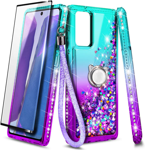 NZND Designed for Samsung Galaxy A03S Case, Cute Glitter Liquid Floating Waterfall Case with Screen Protector/Ring