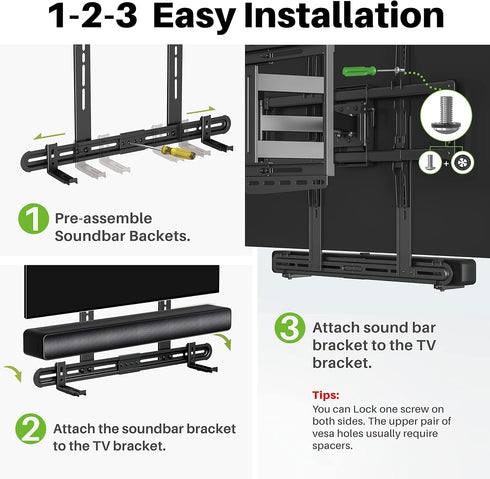USX MOUNT Universal Soundbar Mount, TV Bracket for Soundbar with Speaker, Fits 2 Installation Options