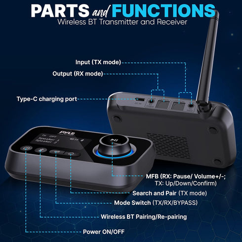 Pyle Wireless Bluetooth Transmitter Receiver, Audio Transmitting Box for TV Home Stereo, Bluetooth 5.0