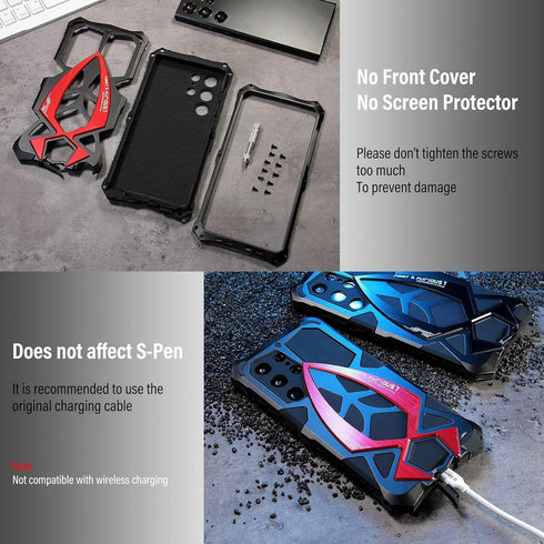 Armor Phone Case for Samsung Galaxy S23 Ultra, Military Grade Drop Protection, Heavy Duty Hybrid Metal Bumper, Black +