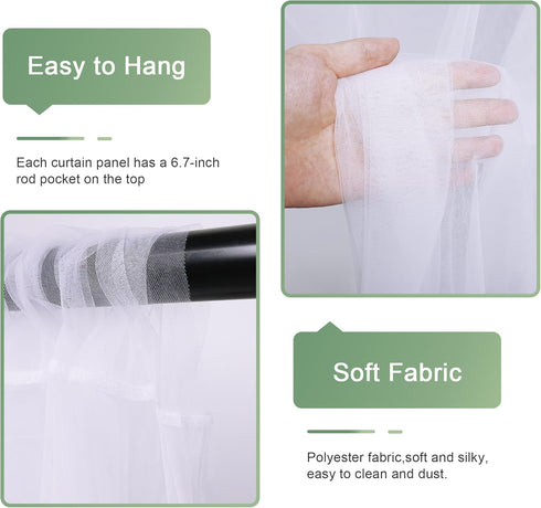 10FT 10FT (2 5x10FT) Tulle Backdrop Curtain with Lights String X White Sheer Tulle Backdrop Curtains for Wedding