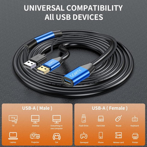 GGMTY 2.0 75ft, 480 USB Type A Male to A Female Active Repeater Extension Cable High Speed Mbps