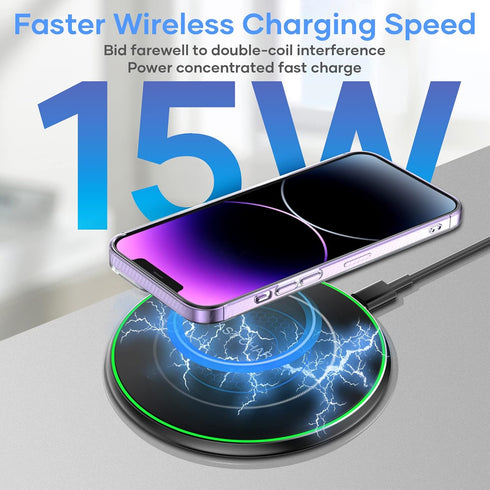 Wireless Charger, 15W Max Fast Charging Pad Compatible with iPhone 15/14/13/12/11 Pro Max, Samsung Galaxy S23/S22