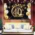 Blulu 40th Birthday Party Decoration, Extra Large Black Gold Fabric Sign Poster for Photo Booth Background