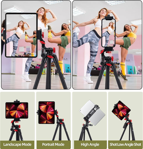 teefeet 53 inch Tablet Tripod Aluminum Tablet & Phone Tripod for iPad Pro/iPhone, Lightweight Travel Stand