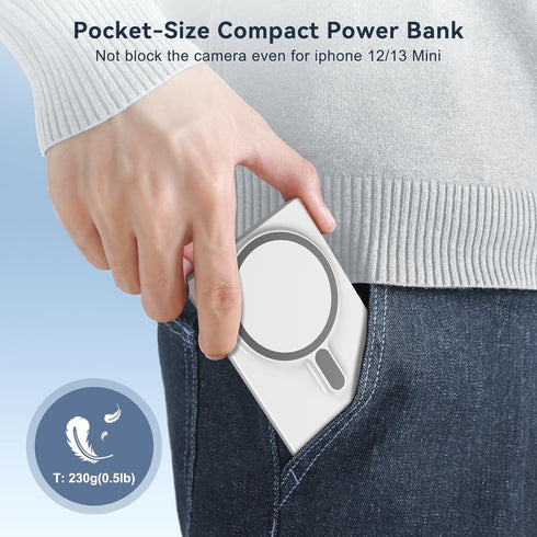 Magnetic Wireless Charger for iPhone, 5000mAh Portable Power Bank, Detachable Mag-Safe Battery Pack, Fast Charging