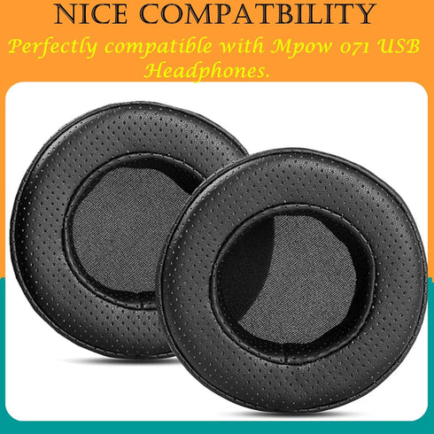 TaiZiChangQin Thicker Upgrade Ear Pads Ear Cushions Mic Foam Replacement Compatible with Mpow 071 USB Headphone (Protein Leather Earpads Black)