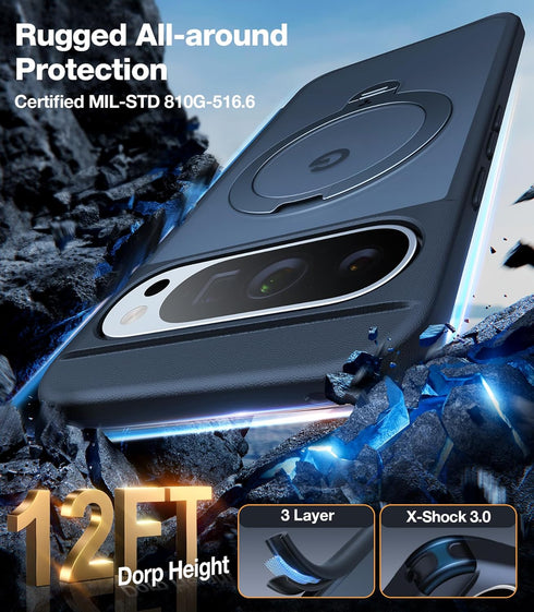 TORRAS 360° Spin Magnetic Stand for Google Pixel 9 Pro Case - 12FT Military Protection, Compatible with Magsafe,
