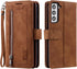 UEEBAI Wallet Case for Samsung Galaxy S21 5G, Retro 9 Card Holder Slots, Zipper Pocket PU Leather Handbag