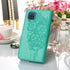 Flip Cover Phone Case Wallet for Samsung Galaxy A12, Butterfly Floral Embossed, Wrist Strap, Card Holder, Green