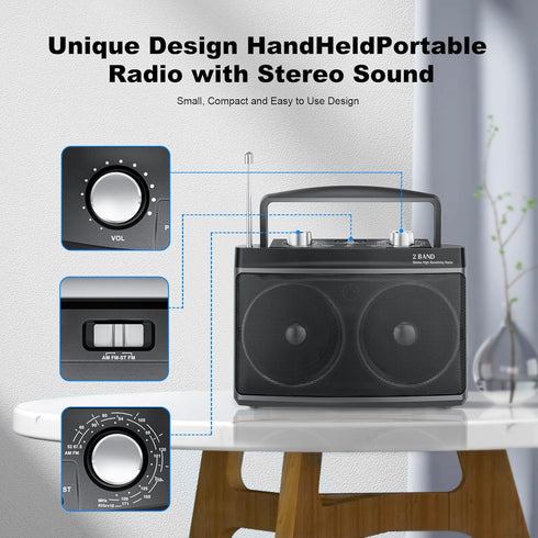 Portable AM FM Radio with Best Reception, Transistor Radio with Bluetooth, Wall or Battery Powered, Small Radio for