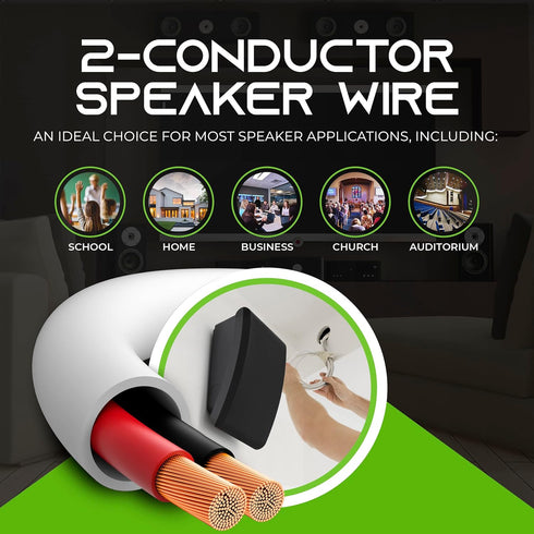 GearIT 14/2 Speaker Wire (20 Feet) 14AWG Gauge - Fire Safety CL2 Rated Audio Cable, OFC Copper, White