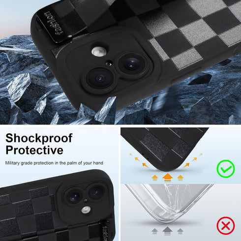 OOK 17 6.3inch Compatible with iPhone Silicone Phone Case with Strap, Trendy Checkerboard Pattern for Women Girls