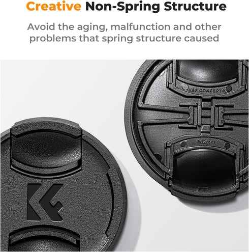 K&F Concept 52mm Lens Cap Cover, 4-in-1 Center Pinch Lens Cover with Anti-Loss Keeper Leash & Microfiber Cleaning Cloth
