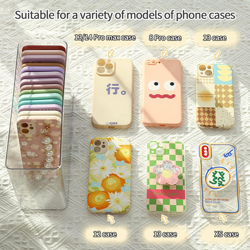 Cell Phone Case Storage Box, Multifunctional Plastic Organizer with Lid for Basic Cases, Clear Storage Holder for Desk,