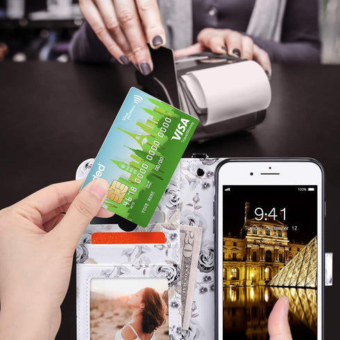ULAK Wallet Case for iPhone 8 Plus/7 Plus - Premium PU Leather Flip Cover with Card Holders, Black