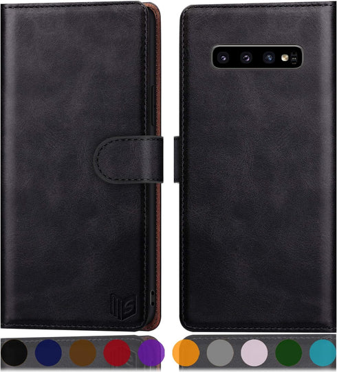 SUANPOT Samsung Galaxy S10+ /S10 Plus 6.4 inch Leather Wallet Case with RFID Blocking, Flip Folio Book Cover