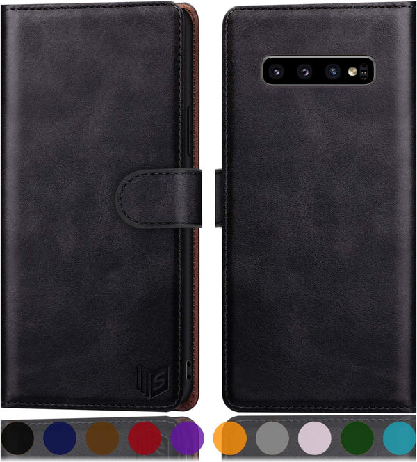 SUANPOT Samsung Galaxy S10+ /S10 Plus 6.4 inch Leather Wallet Case with RFID Blocking, Flip Folio Book Cover