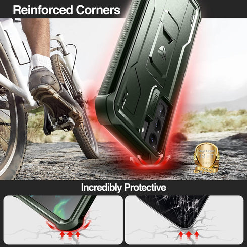 Dexnor Case for Samsung Galaxy S21, Built-in Screen Protector and Kickstand, Heavy Duty Military Grade Shockproof Cover