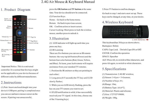 MX3 Air Mouse Remote with Keyboard, 2.4G Mini Wireless Keyboard for Android TV Box, Raspberry Pi, Google Smart TV