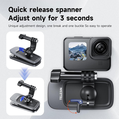 TELESIN Backpack Clip Mount, 360 Swivel Ball Joint Shoulder Bag Belt Strap Mounts for GoPro 12 11 10 9 8 7 6 5 Insta