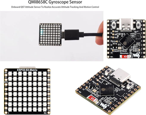 ESP32-S3 Matrix Development Board with 8×8 RGB LED Matrix, QMI8658C Attitude Sensor, 17 Multi-Function GPIO Pins,