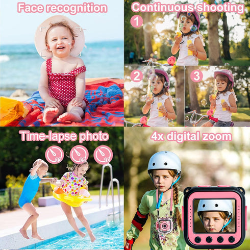 PROGRACE Kids Waterproof Camera Gift Toy, 1080P Digital Video Camera for Kids, Toddler Camcorder for Girls Age 3-14