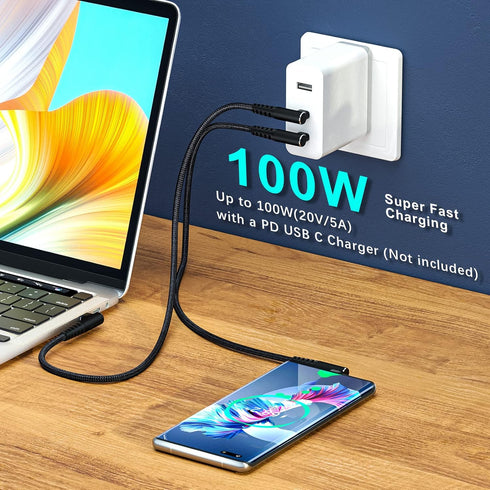 100W USB C to USB C Cable 1ft 3 Pack - 90 Degree Right Angle, Nylon Braided, Fast Charging for MacBook Pro, iPad Pro,