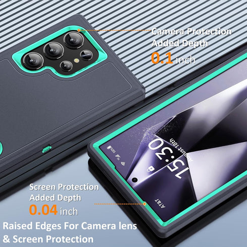BaHaHoues Samsung Galaxy S24 Ultra Case, Dark Blue/Aqua Blue, with Built-in Kickstand, Shockproof/DropProof Military