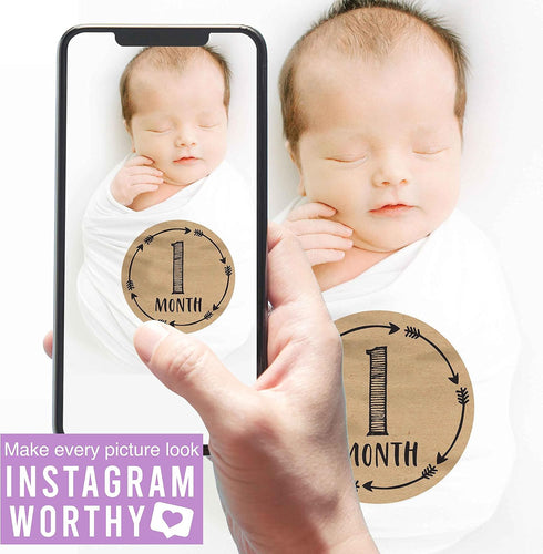 Hadley Designs Rustic Baby Monthly Milestone Stickers, 16 Stickers for Newborn Photo Props