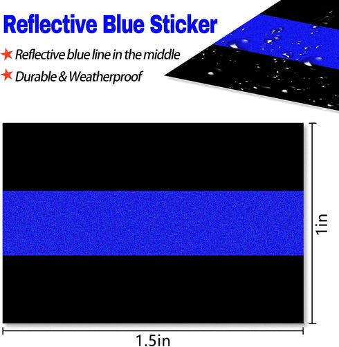 10 Pack Reflective License Plate Stickers (1.5" x 1") - Police Thin Blue Line Vinyl Decal Stickers Honoring Law