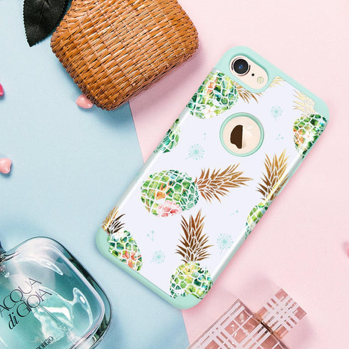 Fingic for iPhone 8/7 Case - Pineapple Hybrid 2 in 1 Shock-Absorbent Green Silicone & Polycarbonate Case with Pineapple