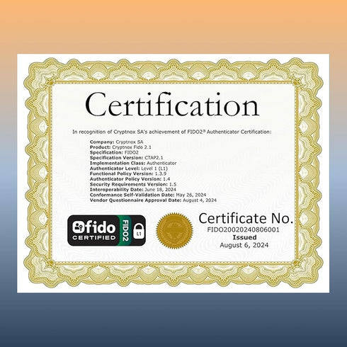 Cryptnox FIDO2 (2FA) 2.1 1 2FA Security Key Card, Two Factor Authentication NFC Security Key FIDO Level Certified