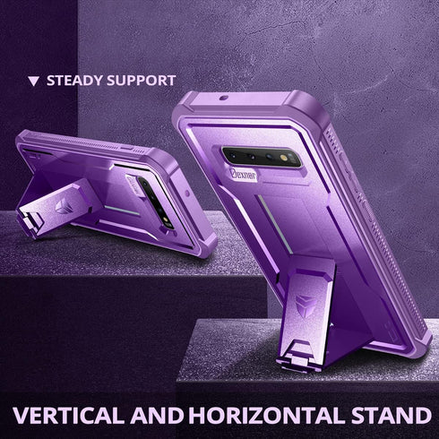 Dexnor Samsung Galaxy S10 Plus Case, Heavy Duty Military Grade Protection with Built-in Screen Protector & Kickstand