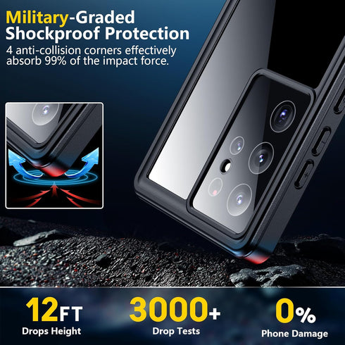 SPIDERCASE Waterproof Case for Samsung Galaxy S23 Ultra, Heavy Duty Shockproof with Built-in Screen & Camera Lens