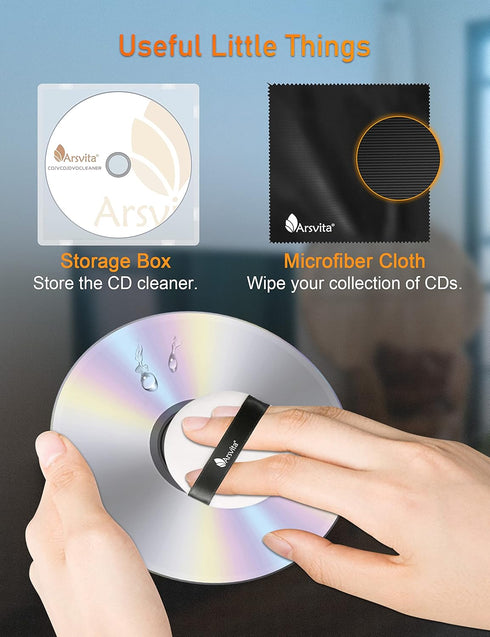 Arsvita Laser Lens Cleaner Disc Cleaning Set for CD/VCD/DVD Players, Safe and Effective