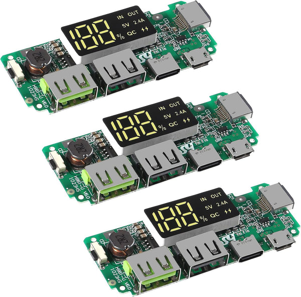 3pcs Lithium Battery Charger Board with LED Dual USB 5V 2.4A Micro/Type-C Mobile Power Bank Charging Module Circuit