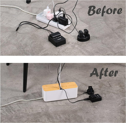 Changsuo Small White Cable Management Box | Extension Cord Organizer for Power Stripe Surge Protector Wire Hider