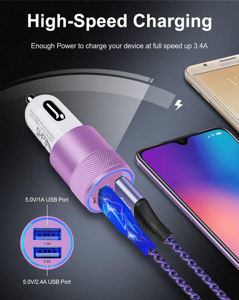 USB Car Charger, 2Pack Dual Port Cigarette Lighter Adapter for Samsung, iPhone, Google