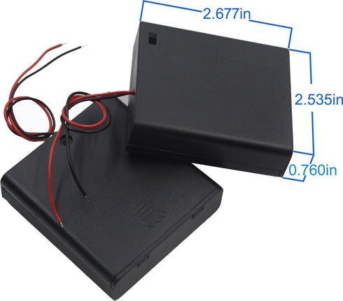 Pack of 2 AA Battery Holder with Switch, 4X 1.5V 6V Battery Holder with Leads
