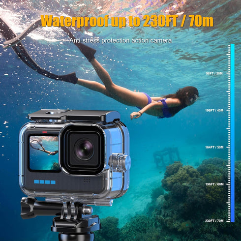 Waterproof Case with Dive Filters for GoPro Hero 12/11/10/9 Black, 230FT Underwater Protective Housing Dive Kit