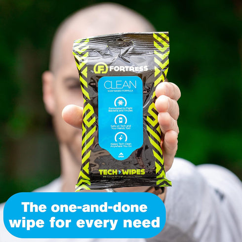 Fortress Electronic Wipes (25 ct.), Travel Size Skin-Safe Cleaning Wipes for Tech, Fresh Clean Scent