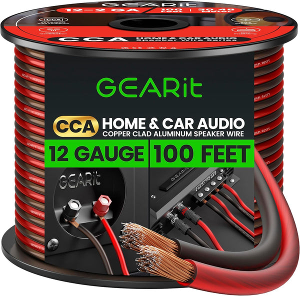 GearIT Pro Series 12 Gauge Speaker Wire Cable - 30.4 Meters / 100 Feet, Black Red, CCA HiFi Audio for Car Audio and
