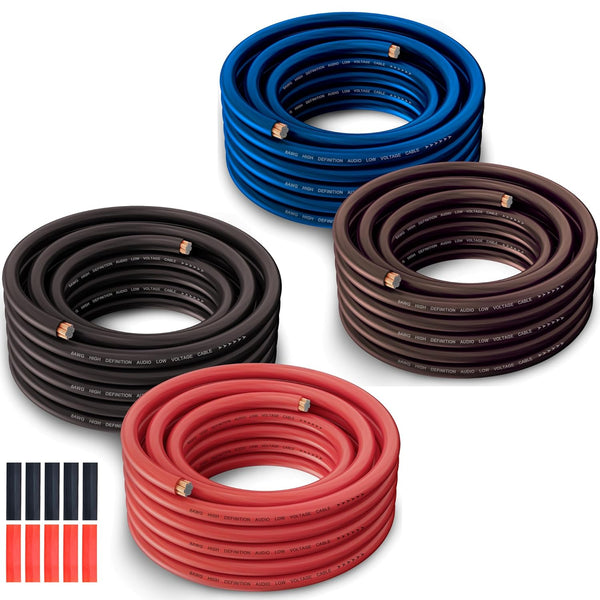 10 Gauge Wire (50FT Each, Black/Red/Blue/Brown), 4-Pack Automotive Power Ground Cable